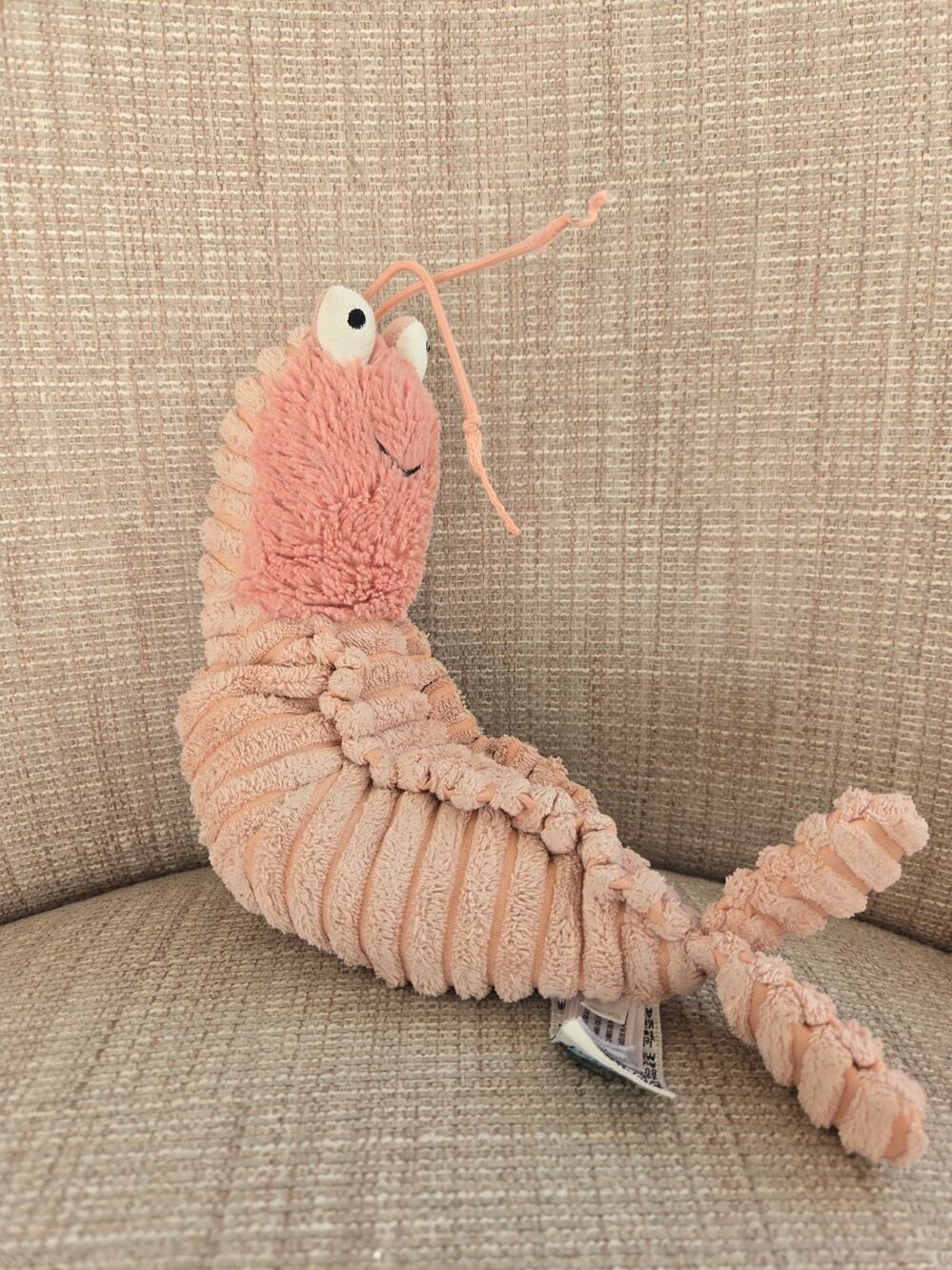 Jellycat Sheldon Shrimp Plush Toy Soft Peach Colour 6 Inch with Dust Bag